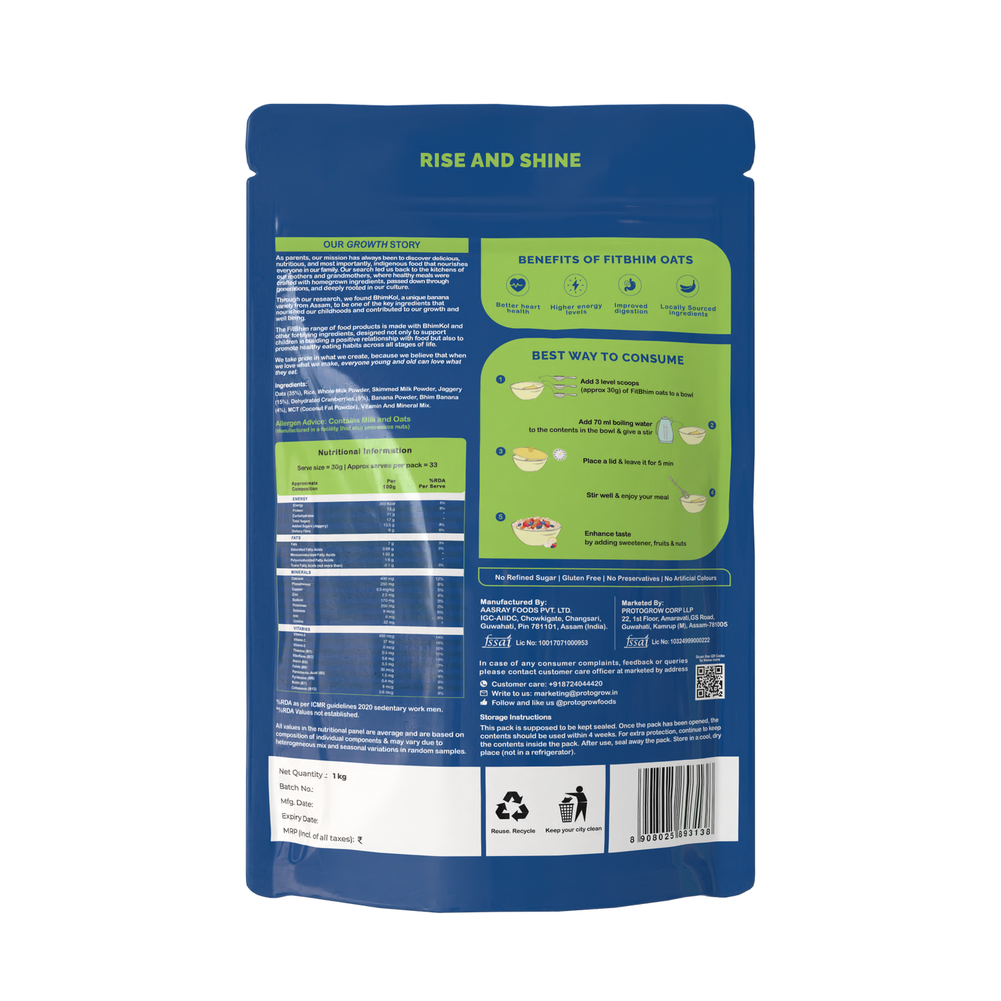 Fitbhim Ready-to-Eat Jaggery Oats (1KG) + Free Lidded Bowl with Spoon (500ml)