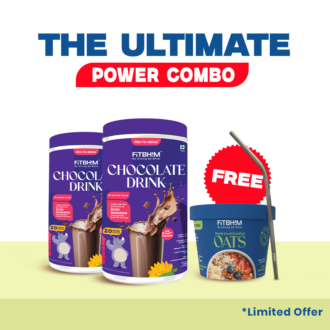 Fitbhim Breakfast Combo - Fitbhim Chocolate Drink ( 200g x 2) + Free Fitbhim On-The-Go — Instant Breakfast Oats (60g) + Free Fitbhim Metal Straw