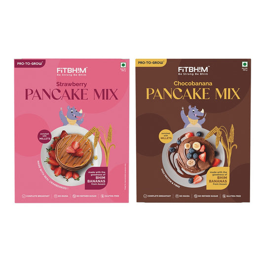 Fitbhim Pancake Mix Combo — Chocobanana + Strawberry (250g × 2)